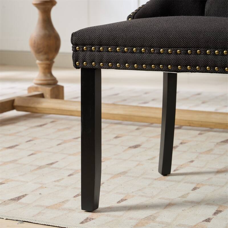 High-end Tufted Solid Wood Flax Upholstered Linen Dining Chair,2 PCS