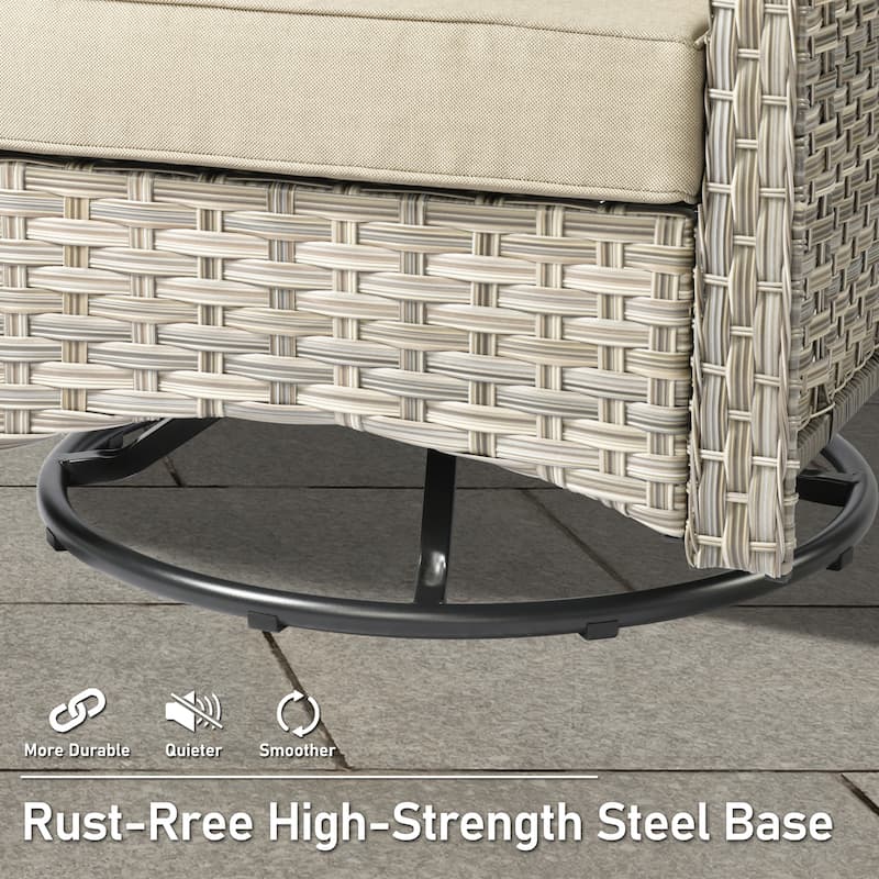 HOOOWOOO 6-piece Wicker Furniture Patio Loveseat Sofa Conversation Set with Swivel Chair