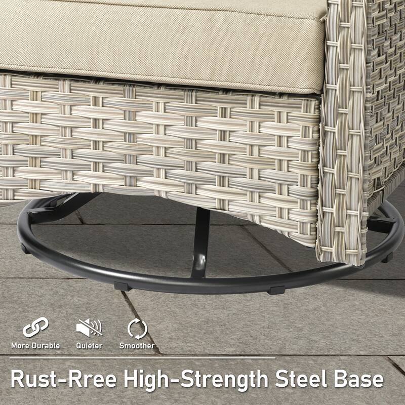 HOOOWOOO 7-piece Wicker High Back Patio Furniture Swivel Rocker Set with Fire Pit