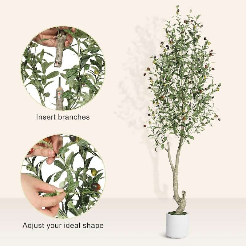 2 Pack Artificial Indoor Faux Olive Tree with White Planter