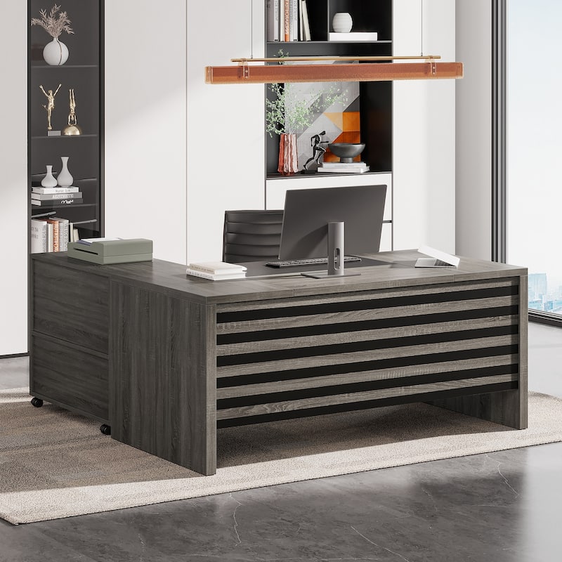 62.2" L-Shaped Office Desk with Mobile Cabinet