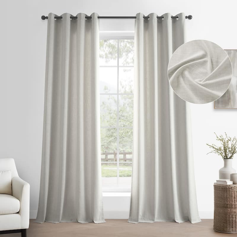 Exclusive Fabrics Basic Faux Linen Curtain Pair - 2 Panels - Light Filtering Grommet Curtains