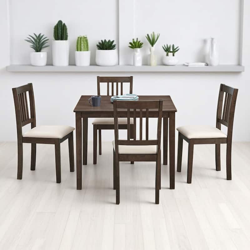 Wooden 5-Piece Dining Table Set for 4, Square Kitchen Table with Upholstered Chairs, Solid Wood & MDF, Space-Saving Design