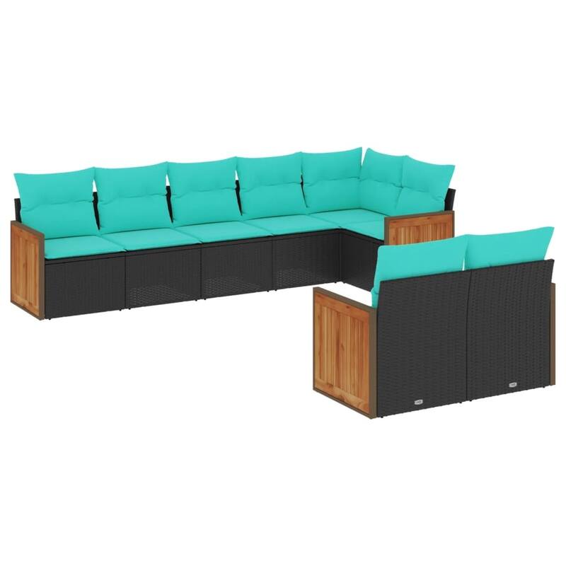 vidaXL 8 Piece Patio Sofa Set with Cushions Black Poly Rattan
