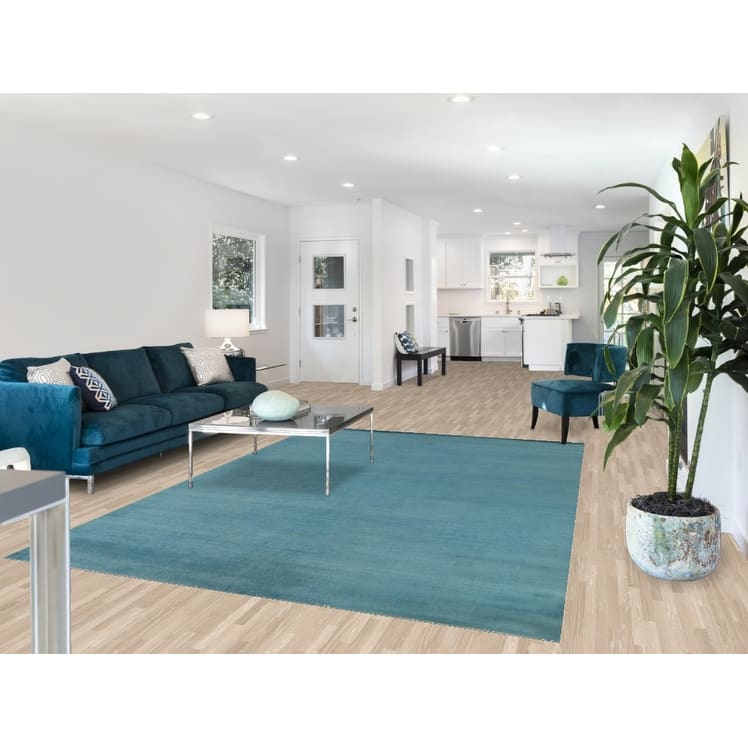 Blue Gabbeh Modern Area Rug Hand-Knotted Wool Carpet - 6'7" x 9'6"