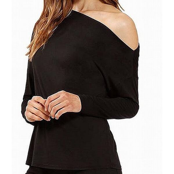 Three Dots Black Womens Size Medium M Off Shoulder Ruched Blouse