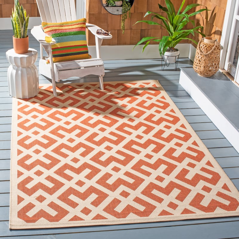 SAFAVIEH Courtyard Sytske Indoor/ Outdoor Waterproof Patio Backyard Rug - 4' x 5'7" - Terracotta/Bone
