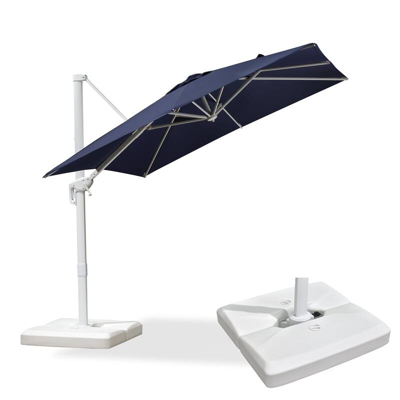 PURPLE LEAF 8 ft White Cantilever Patio Umbrella With Base - Navy Blue