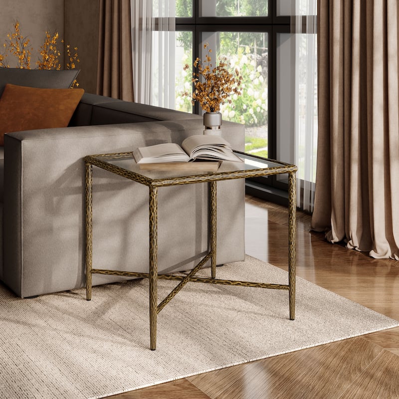 247 Shop At Home Lalia Modern Textured Metal X-Brace End Table - Matte Gold