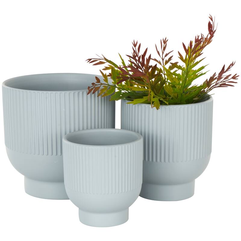 Black, Light Blue or White Ceramic Speckled Planter with Linear Grooves and Tapered Bases (Set of 3)