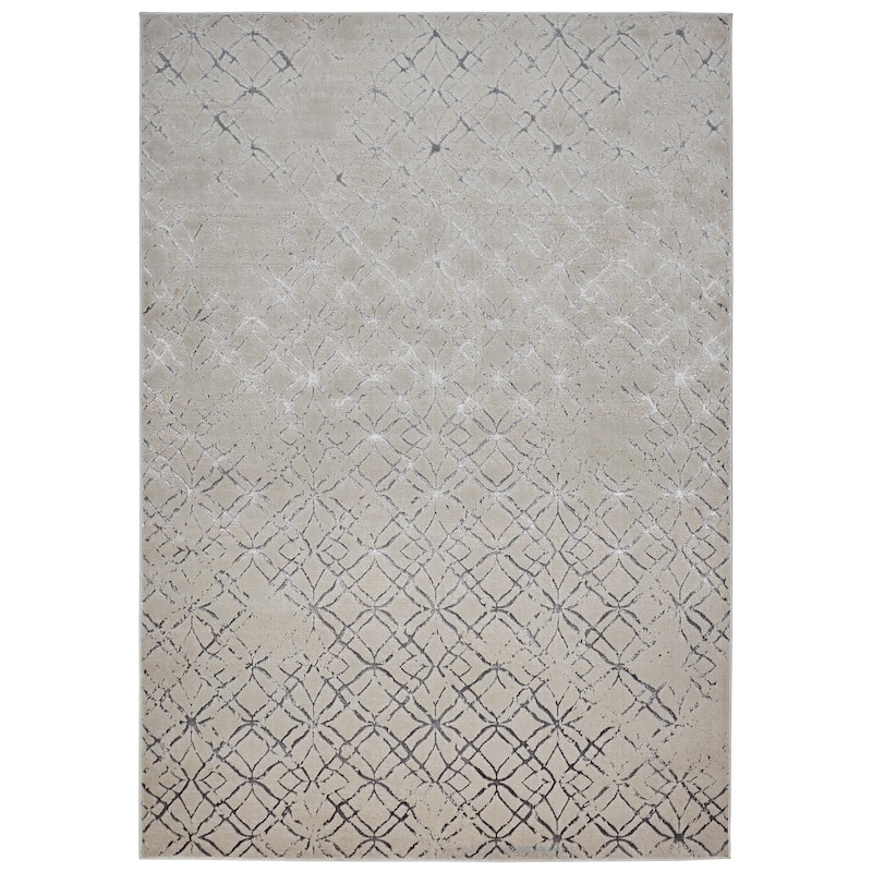 Feizy FZRG80974 Dagmar 6' x 9-1/2' Polyester Geometric Rectangular - Fawn / Silver