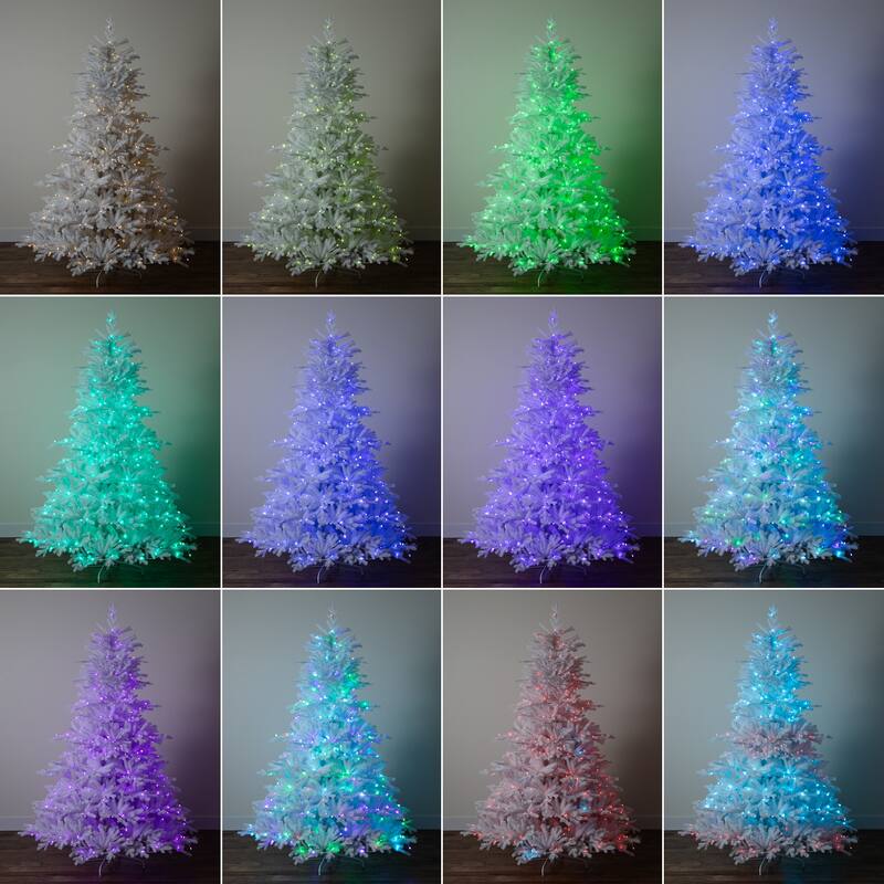 Pre-lit White California Spruce Artificial Christmas Tree - 7’ - Dual Color LED Lights - 7 Foot
