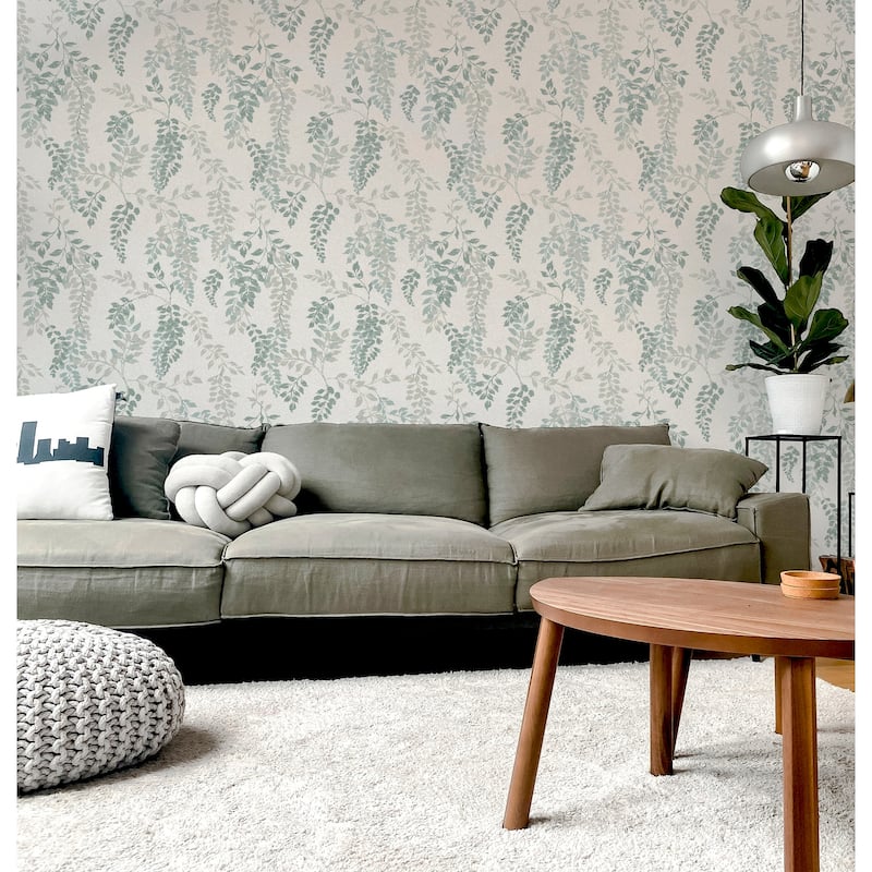Wisteria Leaf Green Wallpaper - 20.8 in. W x 33ft L - Double Roll