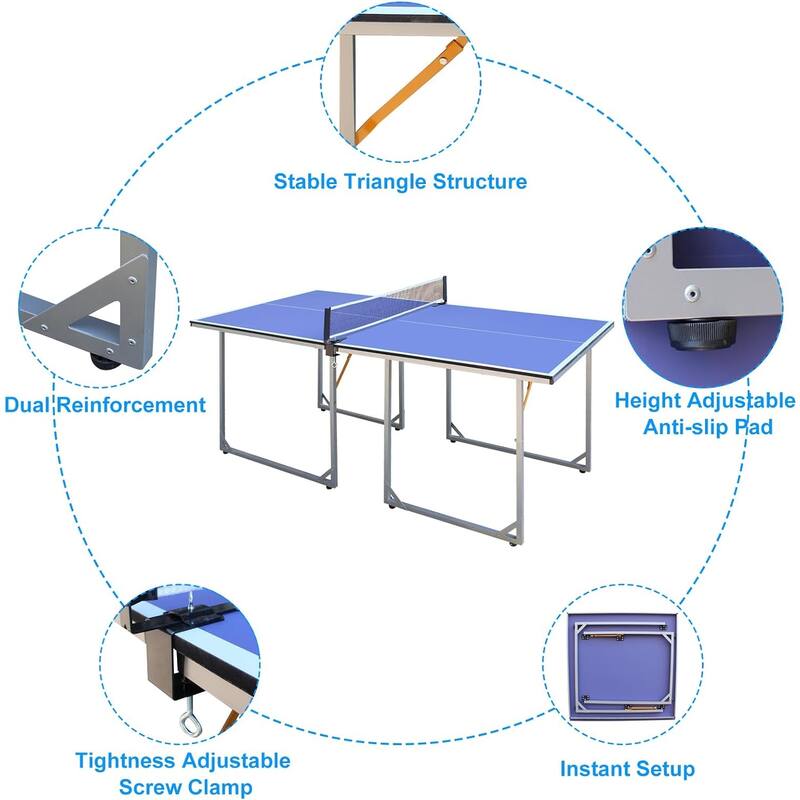 6FT Mid-Size Table Tennis Game Set - Portable Indoor & Outdoor Ping Pong Games Table - B
