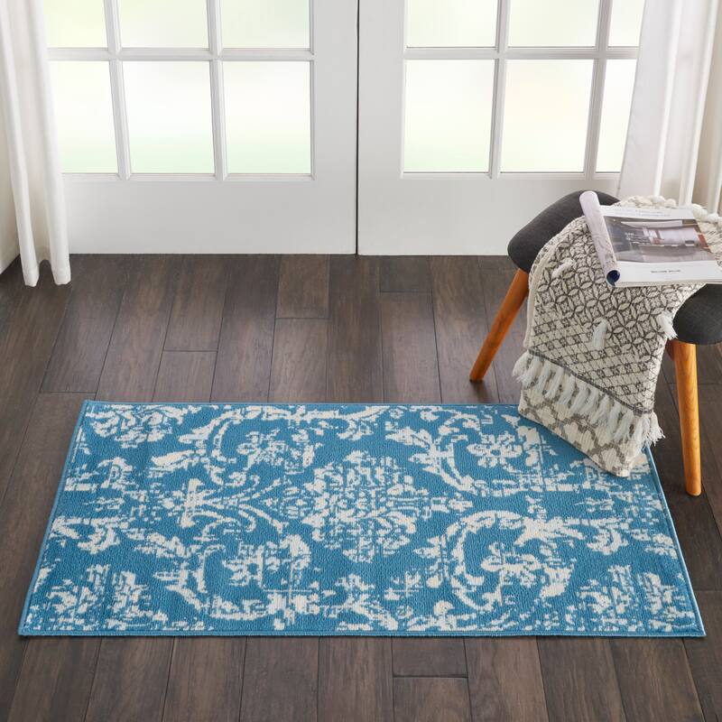 Nourison Jubilant Vintage Farmhouse Damask Area Rug - 2' x 4' - Blue