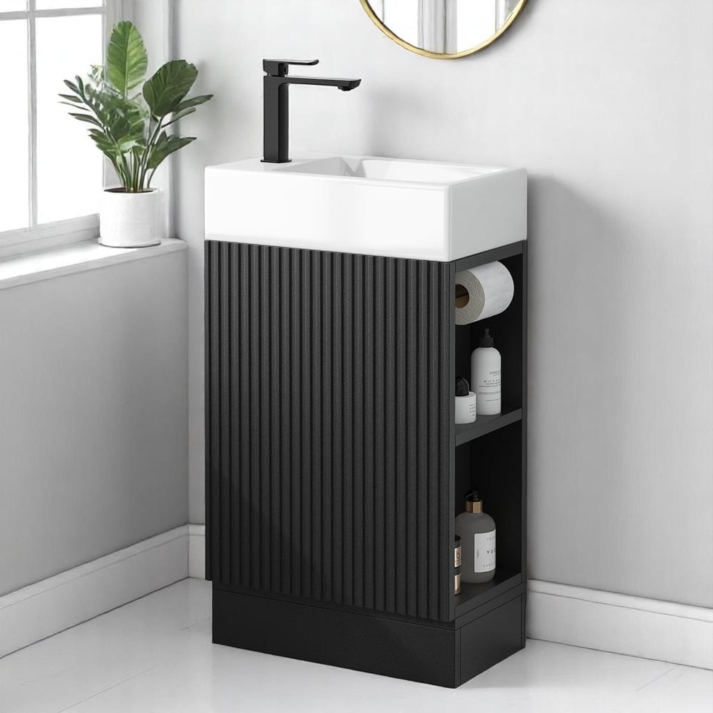 Modern 18.6" Bathroom Vanity with Sink, Two-Tier Shelf, Adjustable Toilet Paper Holder, Freestanding