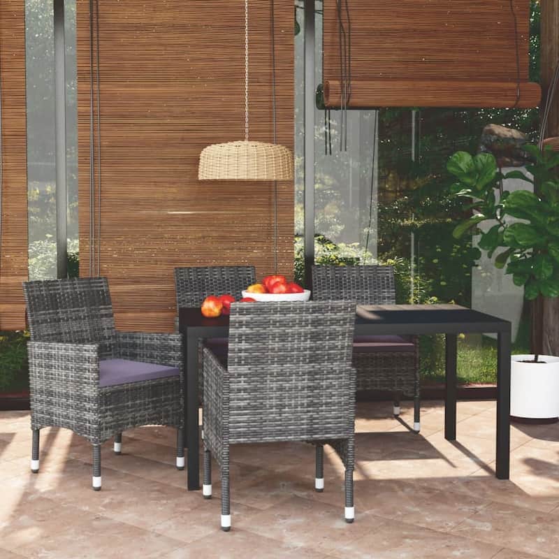 vidaXL Patio Dining Set with Cushions Poly Rattan - 59.1" x 35.4" x 29.1" 5 Piece - Grey