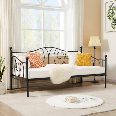 Metal Daybed Frame Heavy Duty Metal Slats Sofa Bed Platform Mattress Foundation Twin Day Bed Black Sanded Color