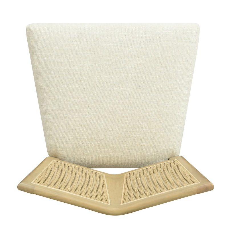 Fabric Dining Chairs Set of 2, Ergonomic Kitchen Side Chairs, Upholstered Accent Chair with Rattan Back & Solid Wood Legs