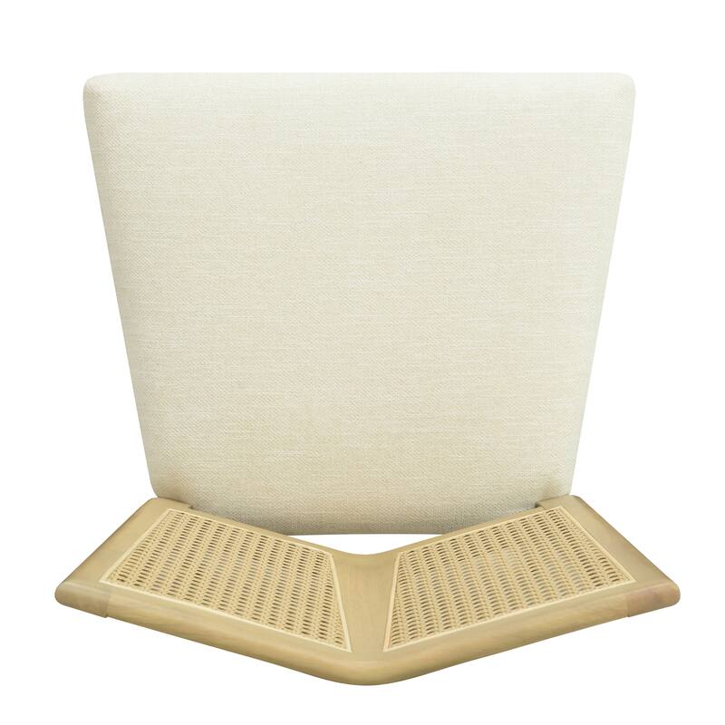 Mid-Century Armless Dining Chairs with Fabric Upholstered Seats and Rattan Trapezoidal Backs, for Dining Rooms, Set of 2