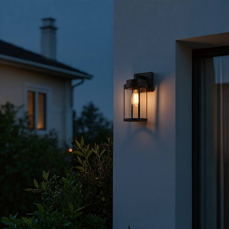 KAWOTI 13.63" Cylindrical Outdoor Wall Sconce Black - W6.5" x E7.9" x H13.63"