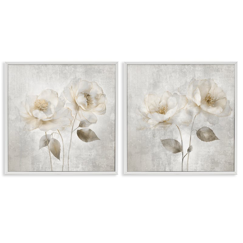 Stupell Soft Chic Roses Framed Giclee Art Design By Irene Weisz (Set of 2) - 12 x 12 - White