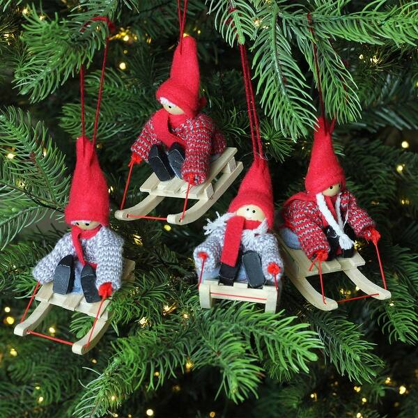 Shop Set Of 4 Colorful Holiday Kids On Sleds Christmas Ornament
