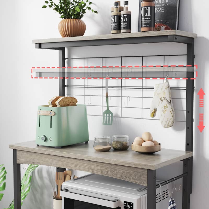 31.5" Microwave Stand with Storage Cabinet, Height-Adjustable Bakers Racks for Kitchen