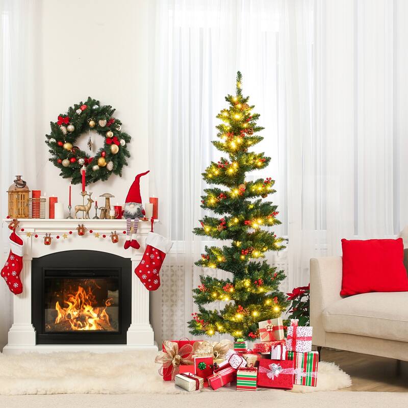 Gymax Pre-Lit Artificial Christmas Tree w/ 791 Branch Tips Warm White