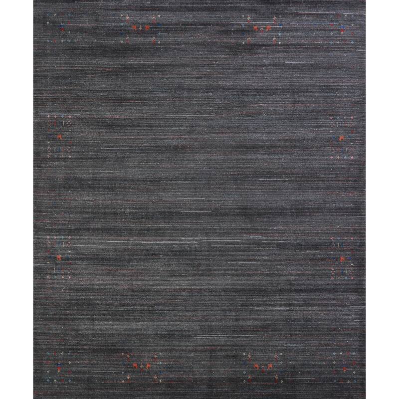 Hand Knotted Oriental 100% Wool Carpet Tribal Stripe Greys & Charcoal Gabbeh Area Rug - 9' 6'' X 9' 9''