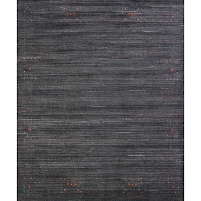 Hand Knotted Oriental 100% Wool Carpet Tribal Stripe Greys & Charcoal Gabbeh Area Rug - 9' 6'' X 9' 9''