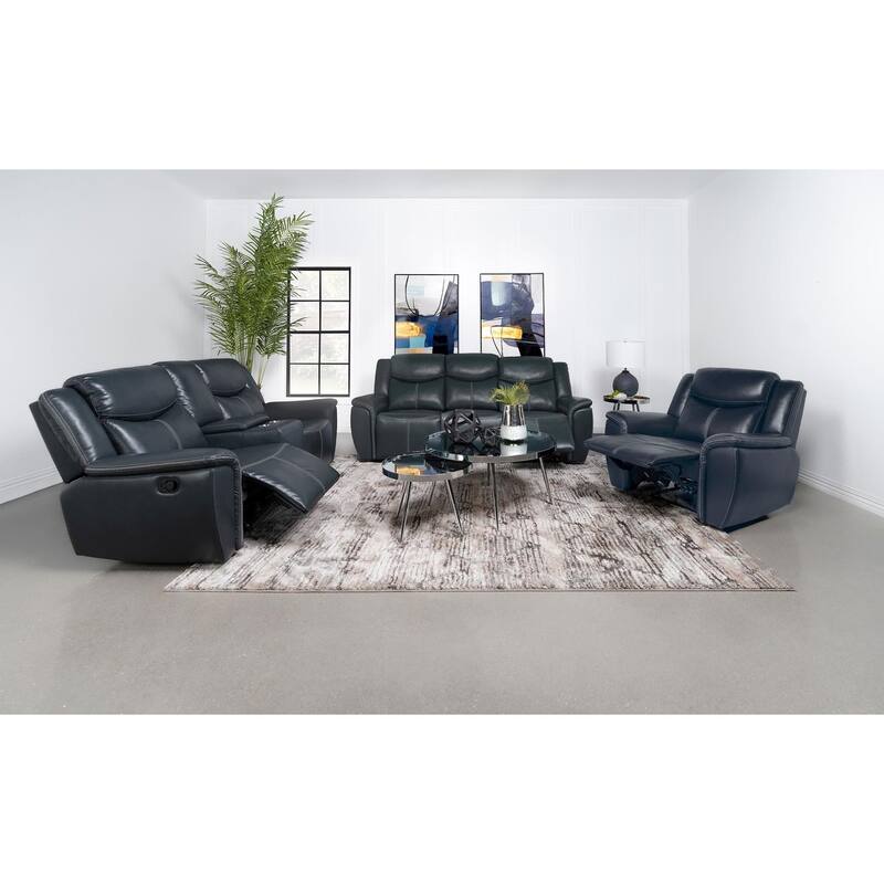 Stanwicke Blue Motion Reclining Sofa with Drop Down Table