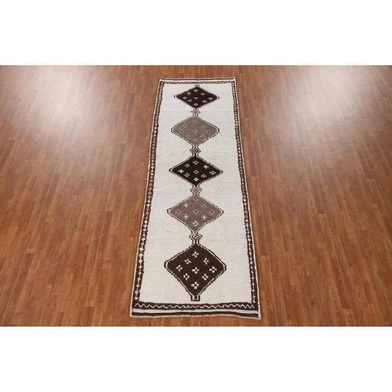 Plush Beige Turkish Anatolian Runner Rug Hand-knotted Wool Carpet - 3'7"x 11'2"