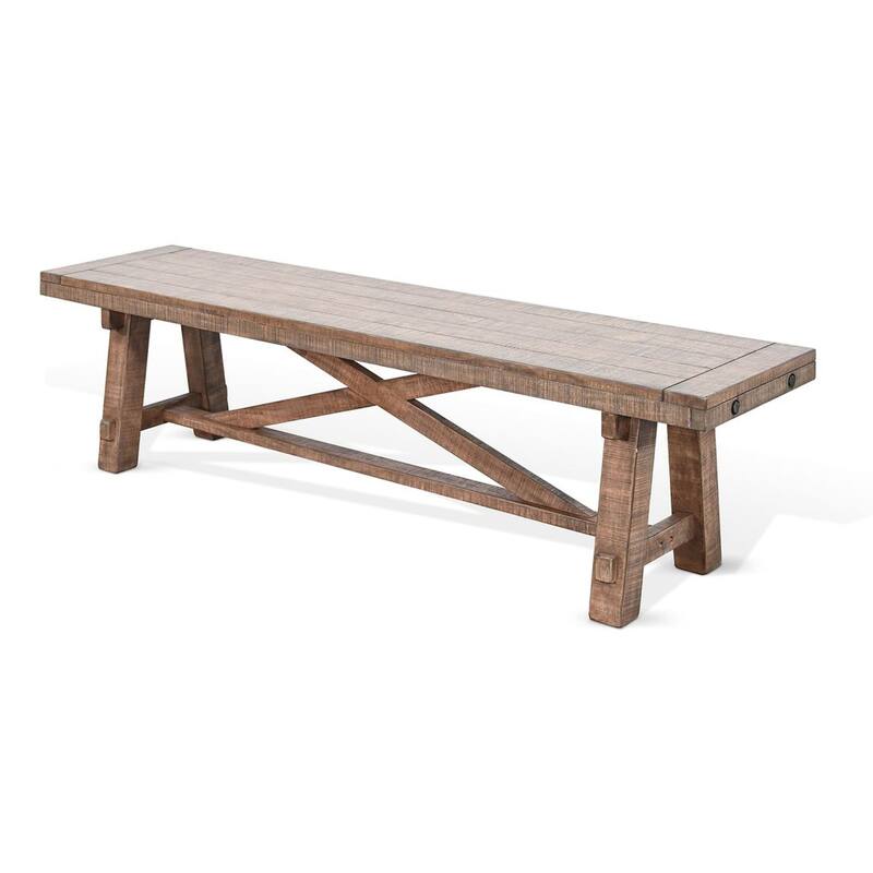 Industrial Dining Bench, Cross Brace Design Natural Brown Solid Wood