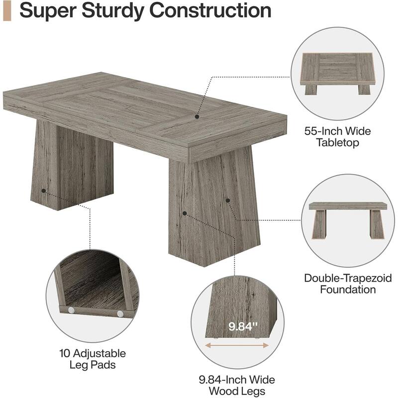 55" Modern Farmhouse Wooden Executive Desk Computer Conference Table
