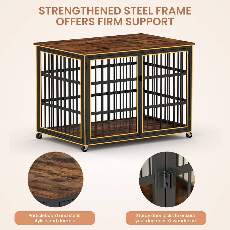 Bedroom Dog House Dog Kennel with Rolling Casters and Interactive Top Dog Cage Dog Crate Dog Room