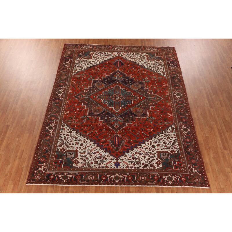 Hand Knotted Oriental 100% Wool Carpet Traditional Medallion Oranges & Rust Heriz Area Rug - 12' 9'' X 9' 10''