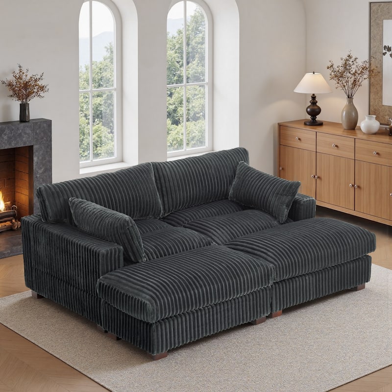 Modern Oversized Plush Corduroy Modular Sectional Sofa with 2 Ottomans