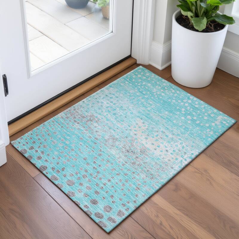 Premium Washable Super Soft Modern Chic Mayfield Rug - Aqua - 1'8" x 2'6"