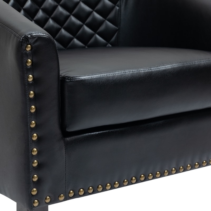 UIXE Mid-Century Leather Barrel Accent Chair With Nailheads Trim - 29" W