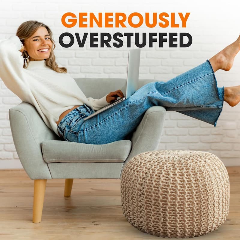 Cheer Collection Decorative 18-inch Chunky Hand-knit Pouf Ottoman