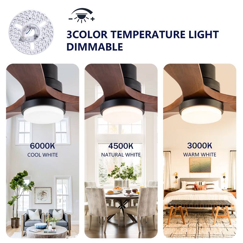 72" Ceiling Fan w/ Light 3 Solid Wood Blades Remote Control Reversible DC Motor
