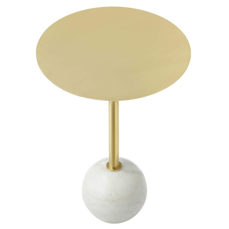 Aliza Round White Marble Side Table with White Marble Base