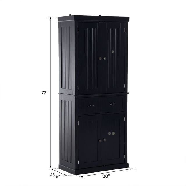 HOMCOM 72" Traditional Freestanding Kitchen Pantry Cabinet Cupboard with Doors and 3 Adjustable Shelves, Black