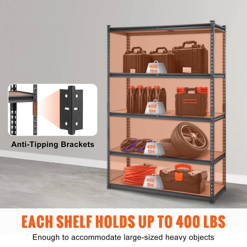 Adjustable Metal Storage Shelves 5 Tier Heavy Duty Utility Rack for Garage and Kitchen