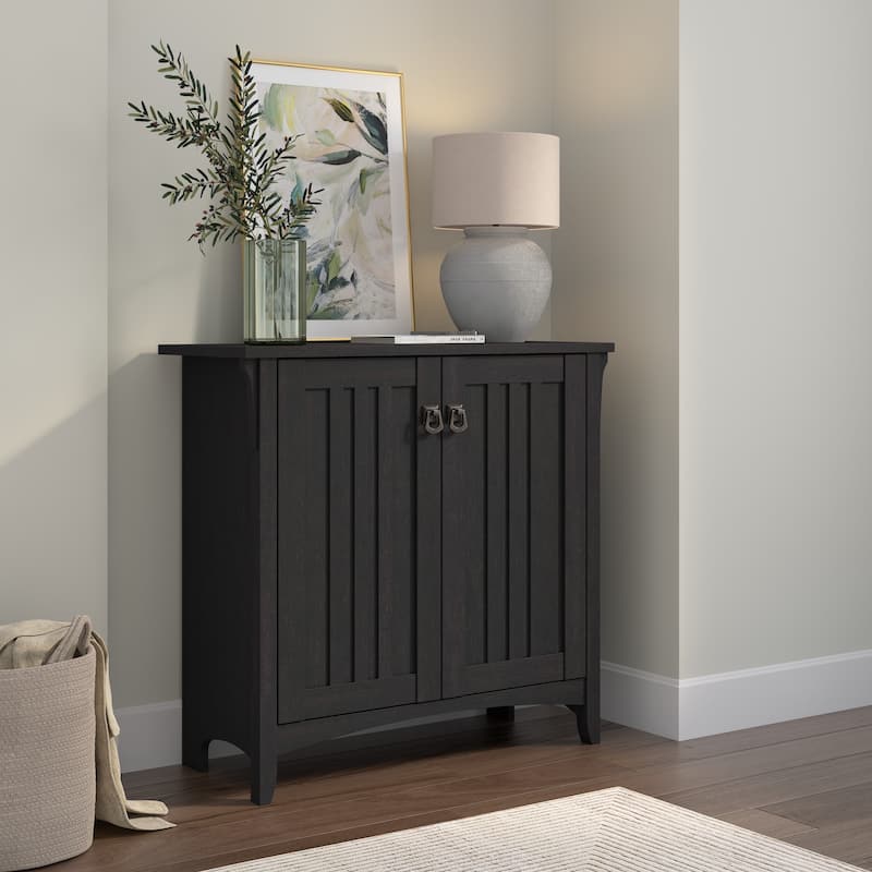 Salinas Small Storage Cabinet with Doors and Shelves by Bush Furniture - Vintage Black