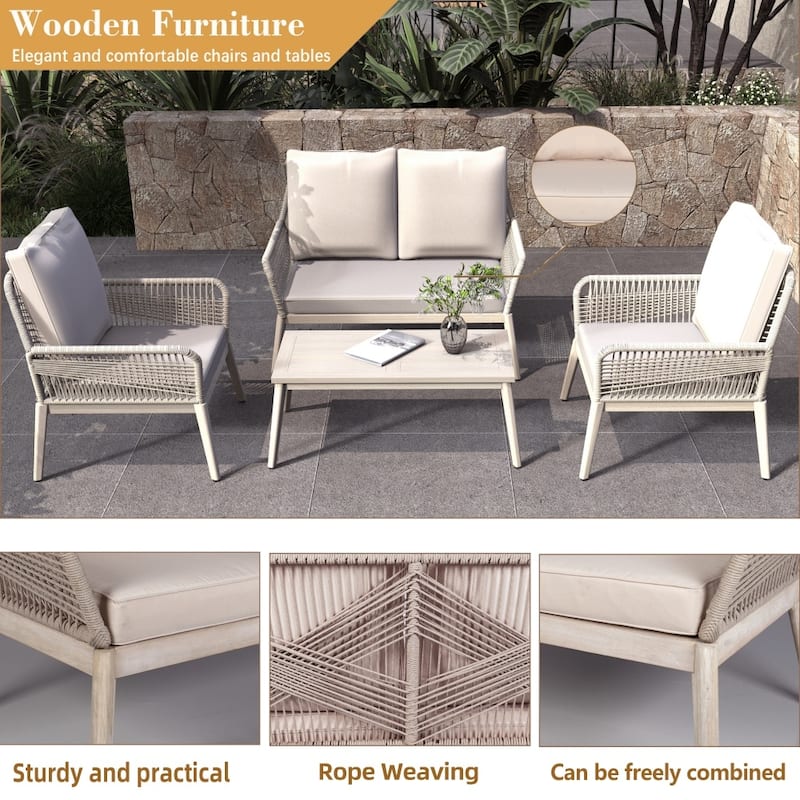 4-Piece Outdoor Acacia Wood Furniture Set with Coffee Table