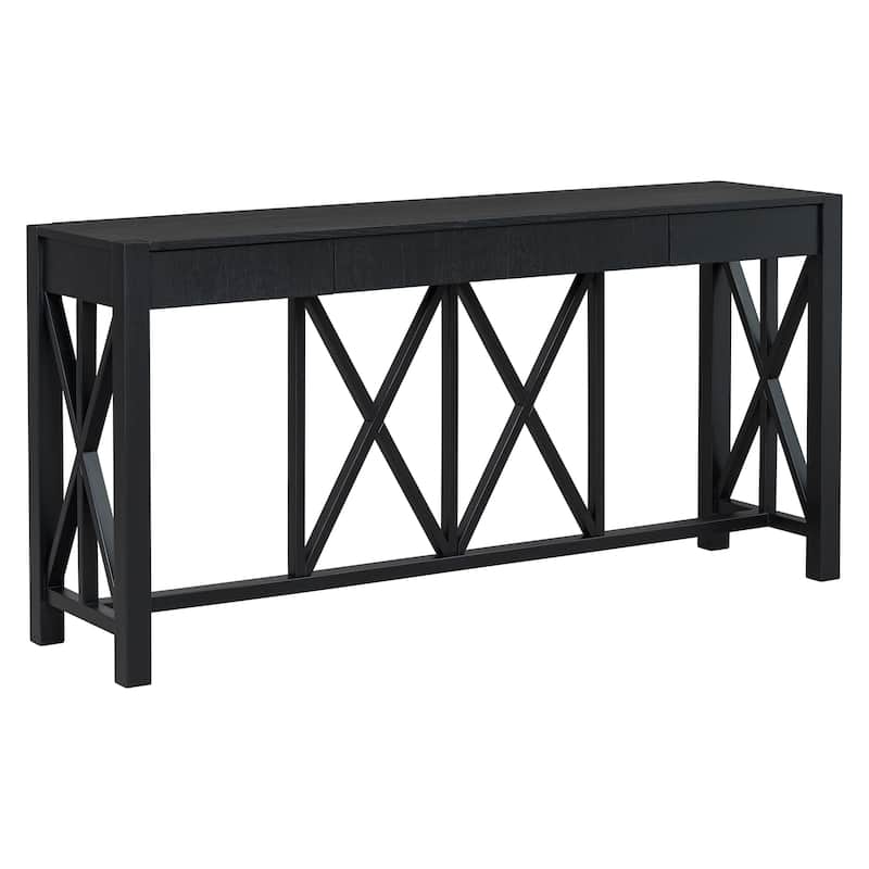 60''Acacia Veneer Console Table With 4 Spacious Drawers,Entryway Table With Open Bottom Storage,Farmhouse Sofa Table