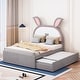 preview thumbnail 2 of 25, Rabbit-Shaped Platform Bed with Embedded LED Lights,Trundle and 3 Drawers