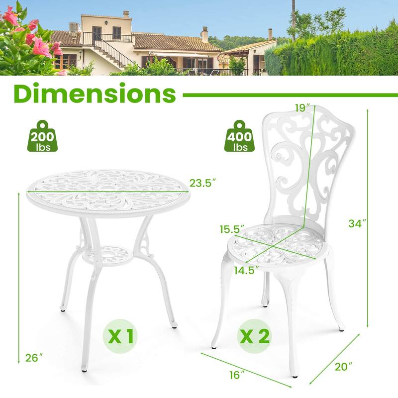 Costway 3 PCS Patio Bistro Set with Umbrella Holes Outdoor Bistro Set - See Details